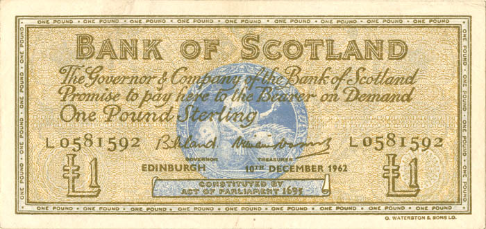 Scotland - 1 Pound Scots - P-102a - 1962 dated Foreign Paper Money